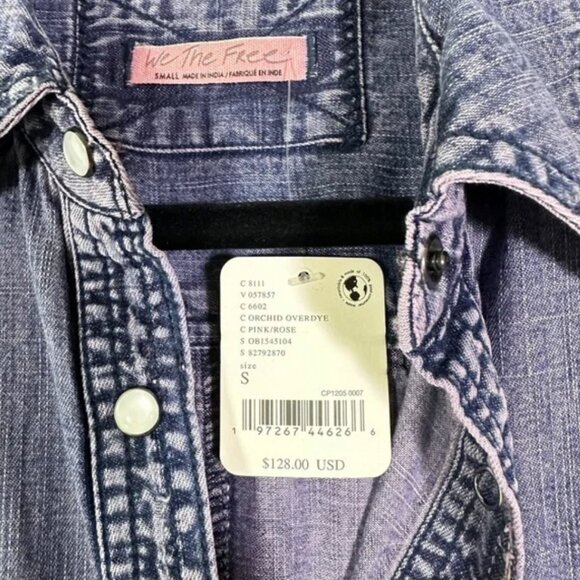 FREE PEOPLE The Short Of It Denim Top - Orchid Overdye - Small - Factory Sealed - Picture 4 of 13